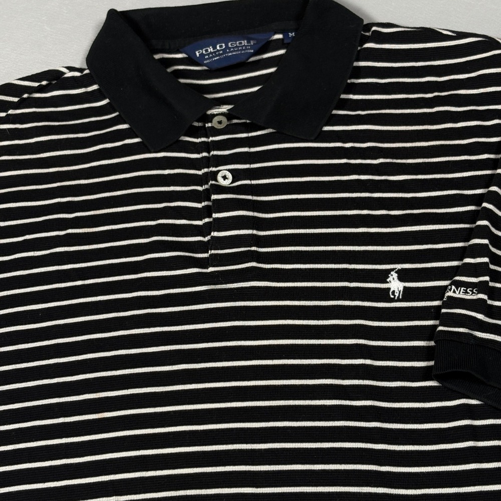 Polo Golf Ralph Lauren Polo Shirt Mens M Black White Striped Pima Cotton Short